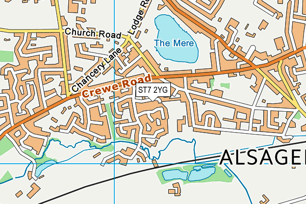 ST7 2YG map - OS VectorMap District (Ordnance Survey)