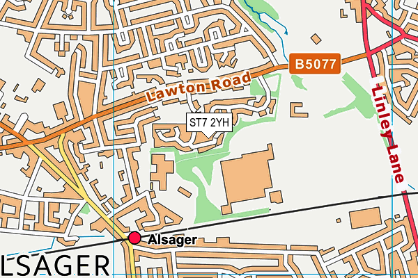 ST7 2YH map - OS VectorMap District (Ordnance Survey)