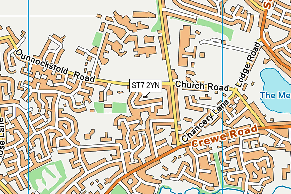 ST7 2YN map - OS VectorMap District (Ordnance Survey)