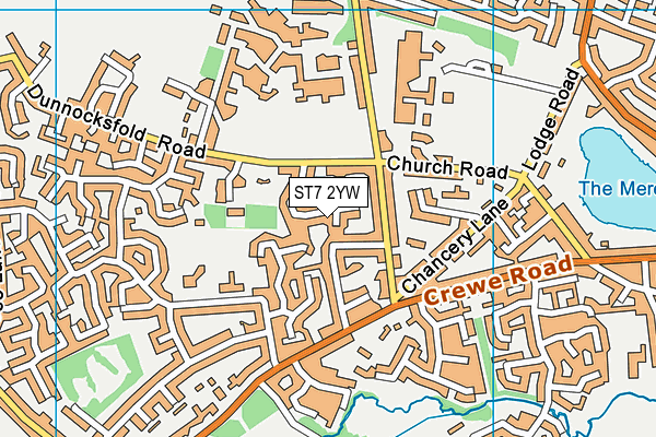 ST7 2YW map - OS VectorMap District (Ordnance Survey)