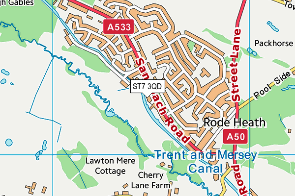 ST7 3QD map - OS VectorMap District (Ordnance Survey)