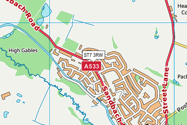 ST7 3RW map - OS VectorMap District (Ordnance Survey)