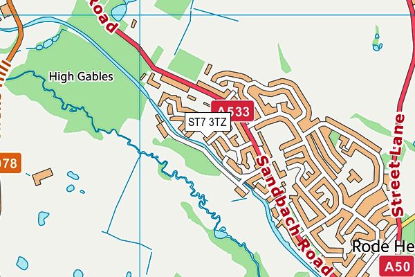 ST7 3TZ map - OS VectorMap District (Ordnance Survey)