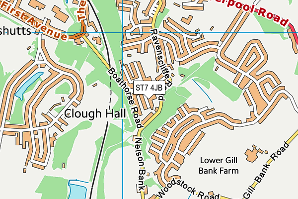 ST7 4JB map - OS VectorMap District (Ordnance Survey)