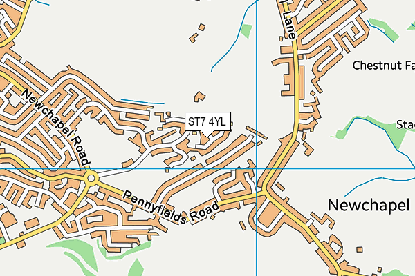 ST7 4YL map - OS VectorMap District (Ordnance Survey)