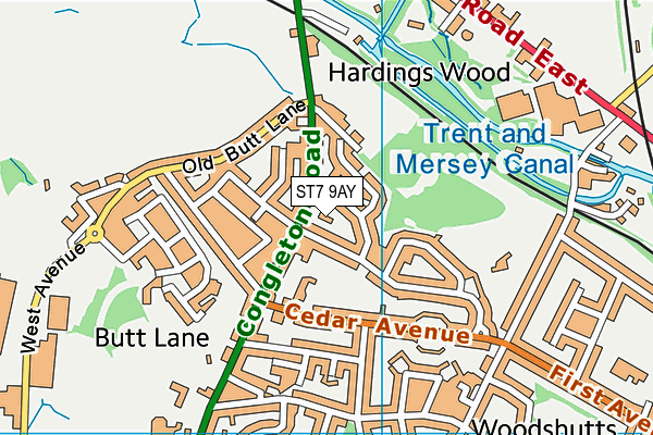 ST7 9AY map - OS VectorMap District (Ordnance Survey)