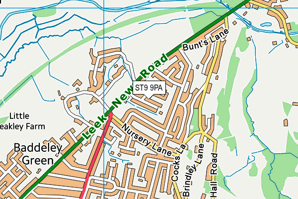 ST9 9PA map - OS VectorMap District (Ordnance Survey)