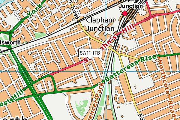 SW11 1TB map - OS VectorMap District (Ordnance Survey)