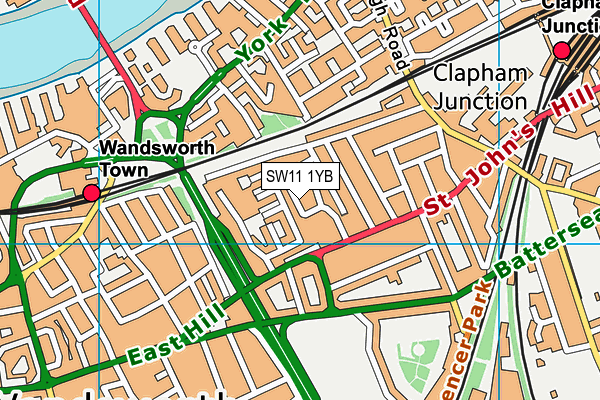 SW11 1YB map - OS VectorMap District (Ordnance Survey)