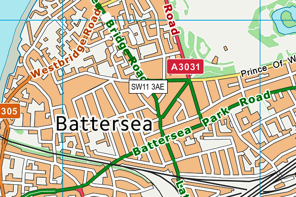 SW11 3AE map - OS VectorMap District (Ordnance Survey)