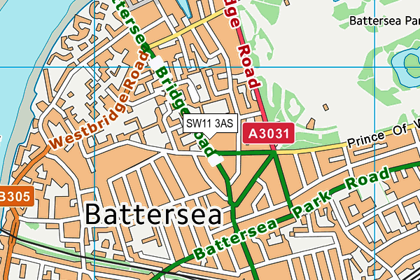 SW11 3AS map - OS VectorMap District (Ordnance Survey)