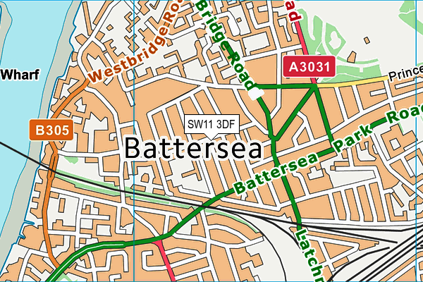 SW11 3DF map - OS VectorMap District (Ordnance Survey)