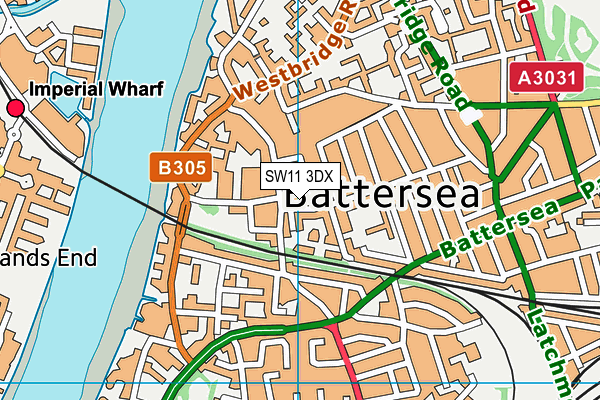 SW11 3DX map - OS VectorMap District (Ordnance Survey)