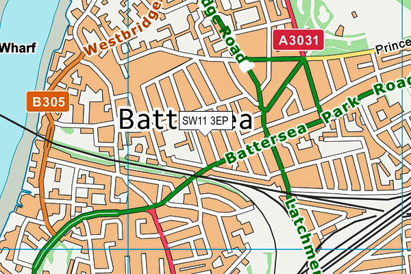 SW11 3EP map - OS VectorMap District (Ordnance Survey)