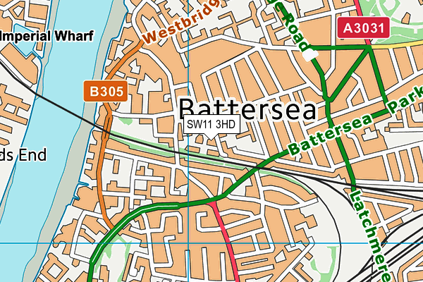 SW11 3HD map - OS VectorMap District (Ordnance Survey)