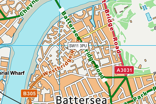 SW11 3PU map - OS VectorMap District (Ordnance Survey)