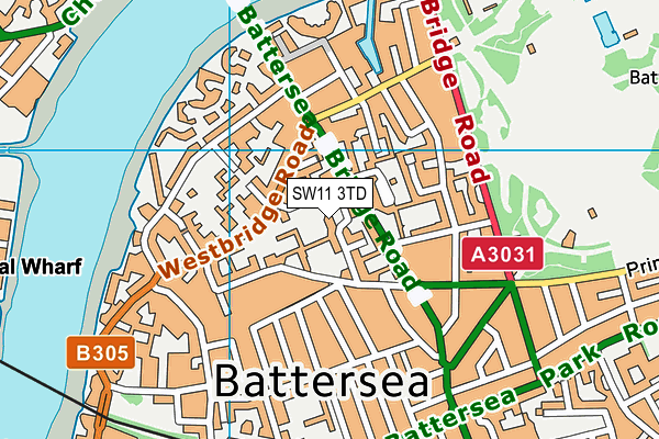 SW11 3TD map - OS VectorMap District (Ordnance Survey)