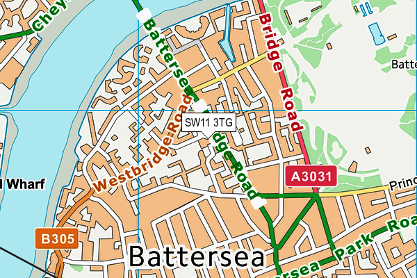 SW11 3TG map - OS VectorMap District (Ordnance Survey)