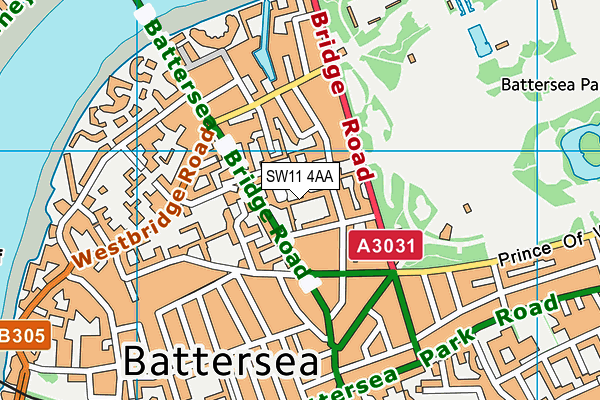 SW11 4AA map - OS VectorMap District (Ordnance Survey)