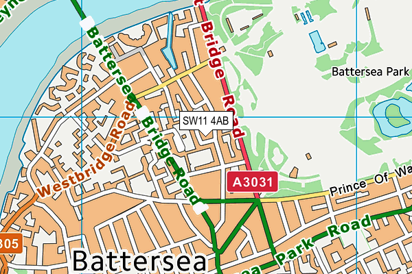 SW11 4AB map - OS VectorMap District (Ordnance Survey)