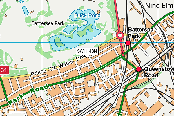 SW11 4BN map - OS VectorMap District (Ordnance Survey)