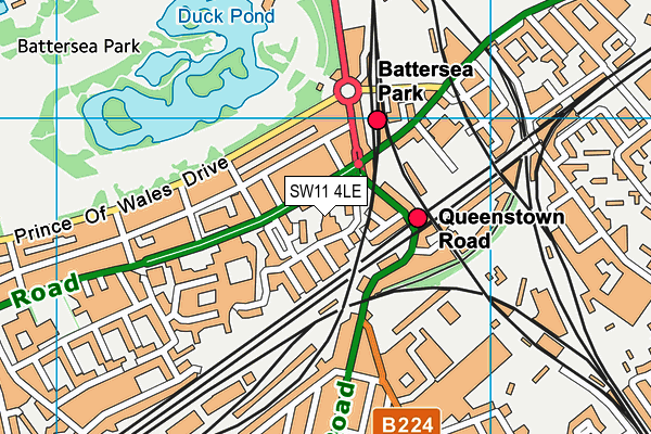 SW11 4LE map - OS VectorMap District (Ordnance Survey)