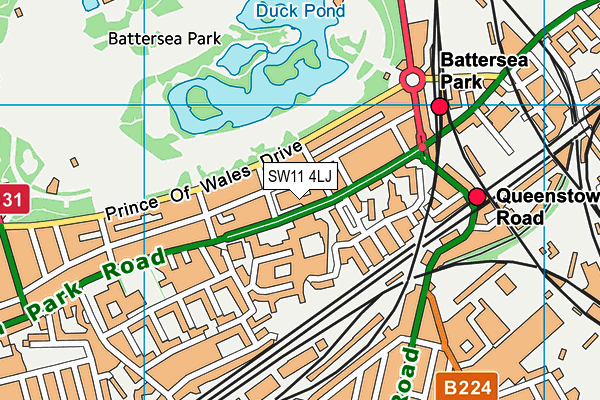 SW11 4LJ map - OS VectorMap District (Ordnance Survey)
