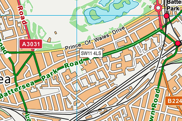 SW11 4LS map - OS VectorMap District (Ordnance Survey)