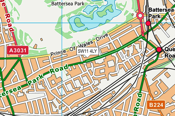 SW11 4LY map - OS VectorMap District (Ordnance Survey)