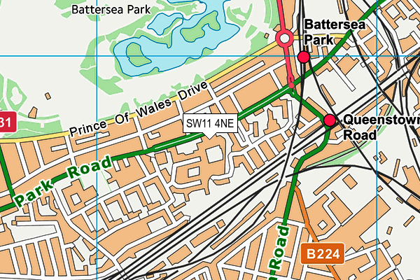 SW11 4NE map - OS VectorMap District (Ordnance Survey)