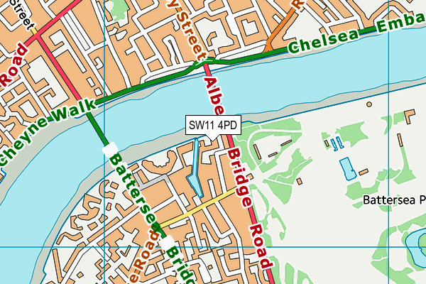 SW11 4PD map - OS VectorMap District (Ordnance Survey)