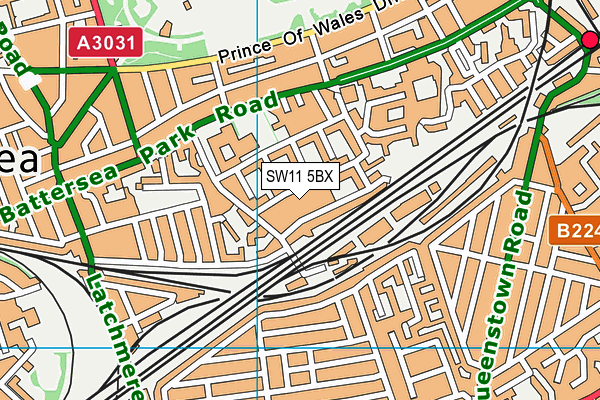 SW11 5BX map - OS VectorMap District (Ordnance Survey)