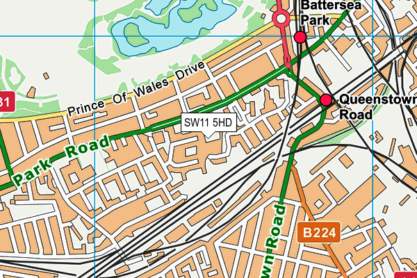 SW11 5HD map - OS VectorMap District (Ordnance Survey)