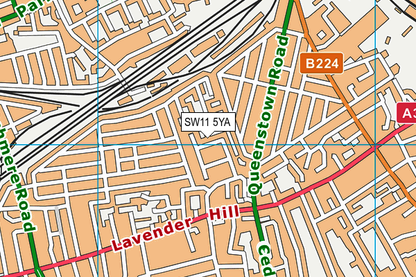 SW11 5YA map - OS VectorMap District (Ordnance Survey)