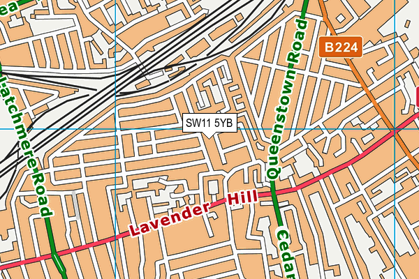 SW11 5YB map - OS VectorMap District (Ordnance Survey)