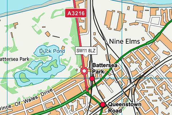 SW11 8LZ map - OS VectorMap District (Ordnance Survey)