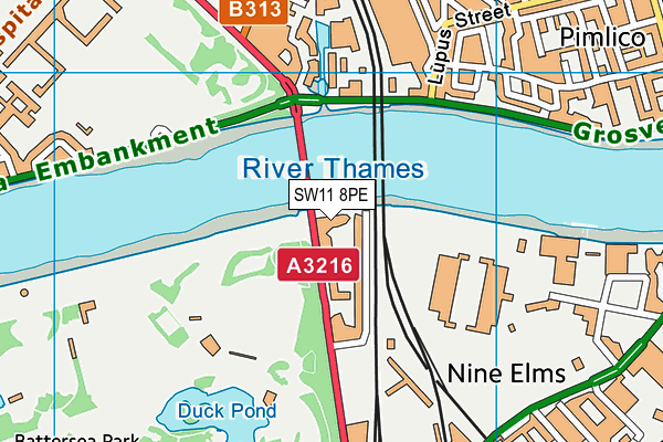 SW11 8PE map - OS VectorMap District (Ordnance Survey)