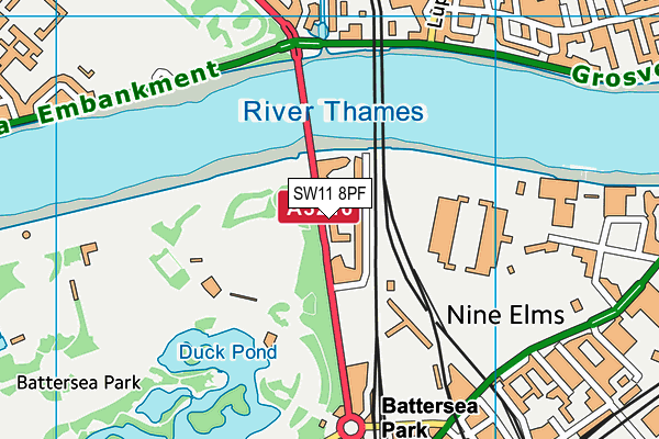 SW11 8PF map - OS VectorMap District (Ordnance Survey)