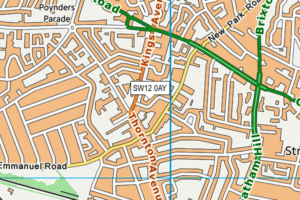 SW12 0AY map - OS VectorMap District (Ordnance Survey)