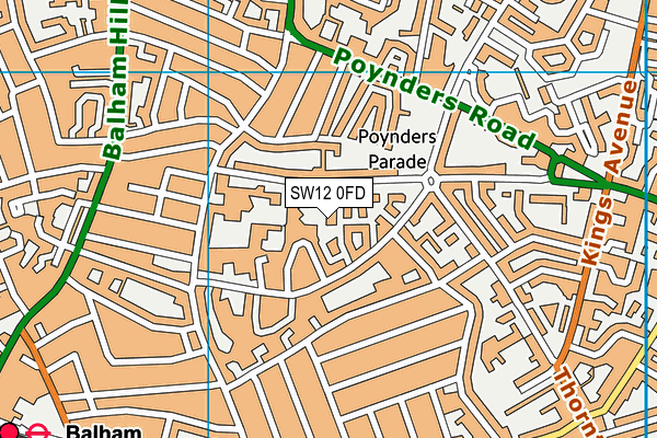 SW12 0FD map - OS VectorMap District (Ordnance Survey)