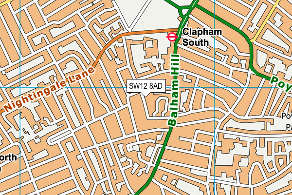 SW12 8AD map - OS VectorMap District (Ordnance Survey)