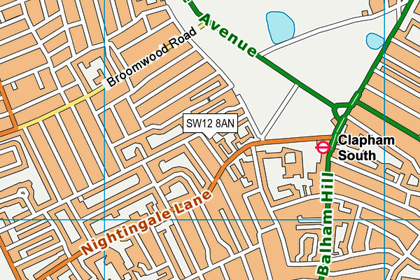 SW12 8AN map - OS VectorMap District (Ordnance Survey)