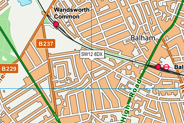 SW12 8DX map - OS VectorMap District (Ordnance Survey)