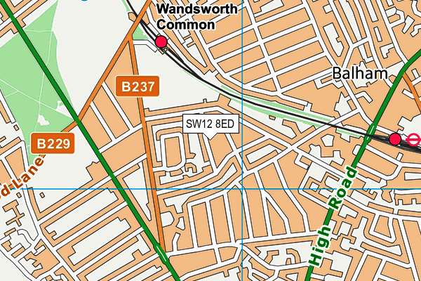 SW12 8ED map - OS VectorMap District (Ordnance Survey)