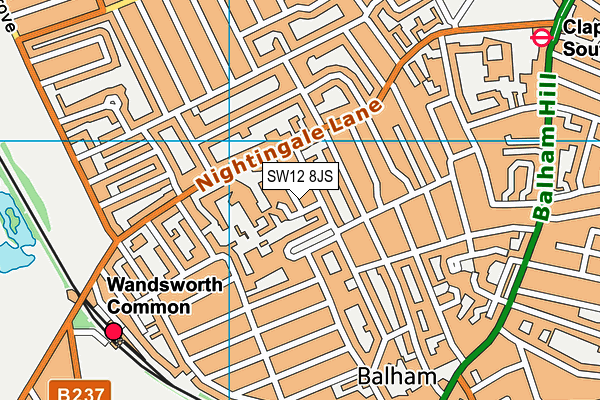 SW12 8JS map - OS VectorMap District (Ordnance Survey)