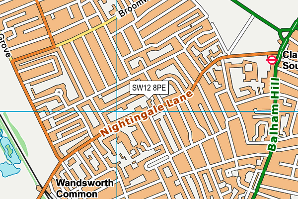 SW12 8PE map - OS VectorMap District (Ordnance Survey)