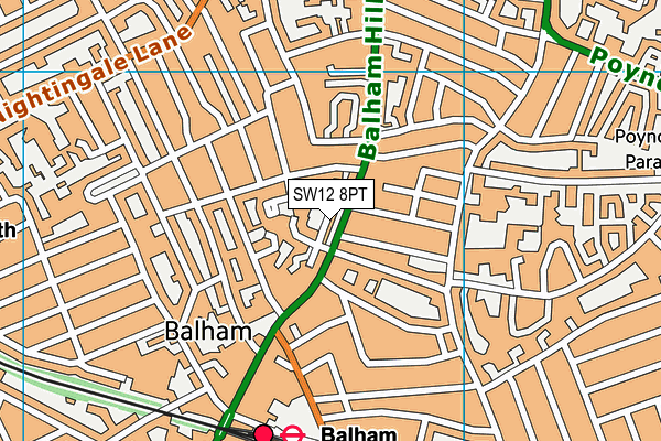 SW12 8PT map - OS VectorMap District (Ordnance Survey)