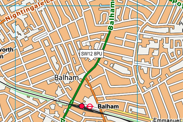 SW12 8PU map - OS VectorMap District (Ordnance Survey)