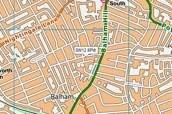 SW12 8PW map - OS VectorMap District (Ordnance Survey)