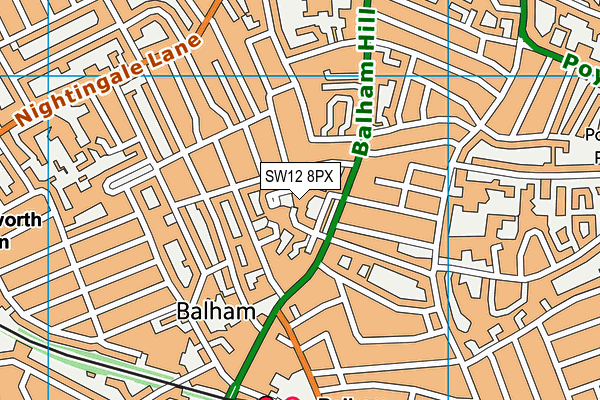 SW12 8PX map - OS VectorMap District (Ordnance Survey)